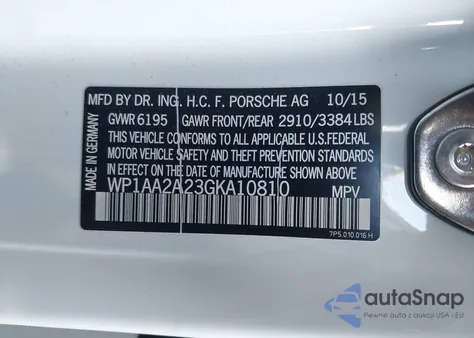 2016 Porsche Cayenne z USA, uszkodzony, nr VIN WP1AA2A23GKA10810